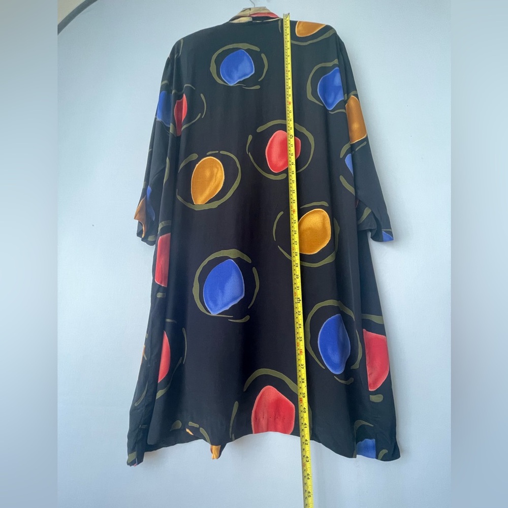 80s Rayon Geometric Primary Color Kimono Jacket Coverup M - Picture 14 of 15